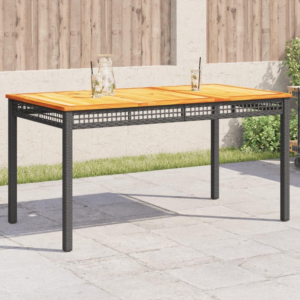 Vidaxl Patio/Garden Table - Black Rattan/Acacia Wood - Versatile Patio/Dining Use - Stable Steel Frame - 140X80X75 Cm image number 4
