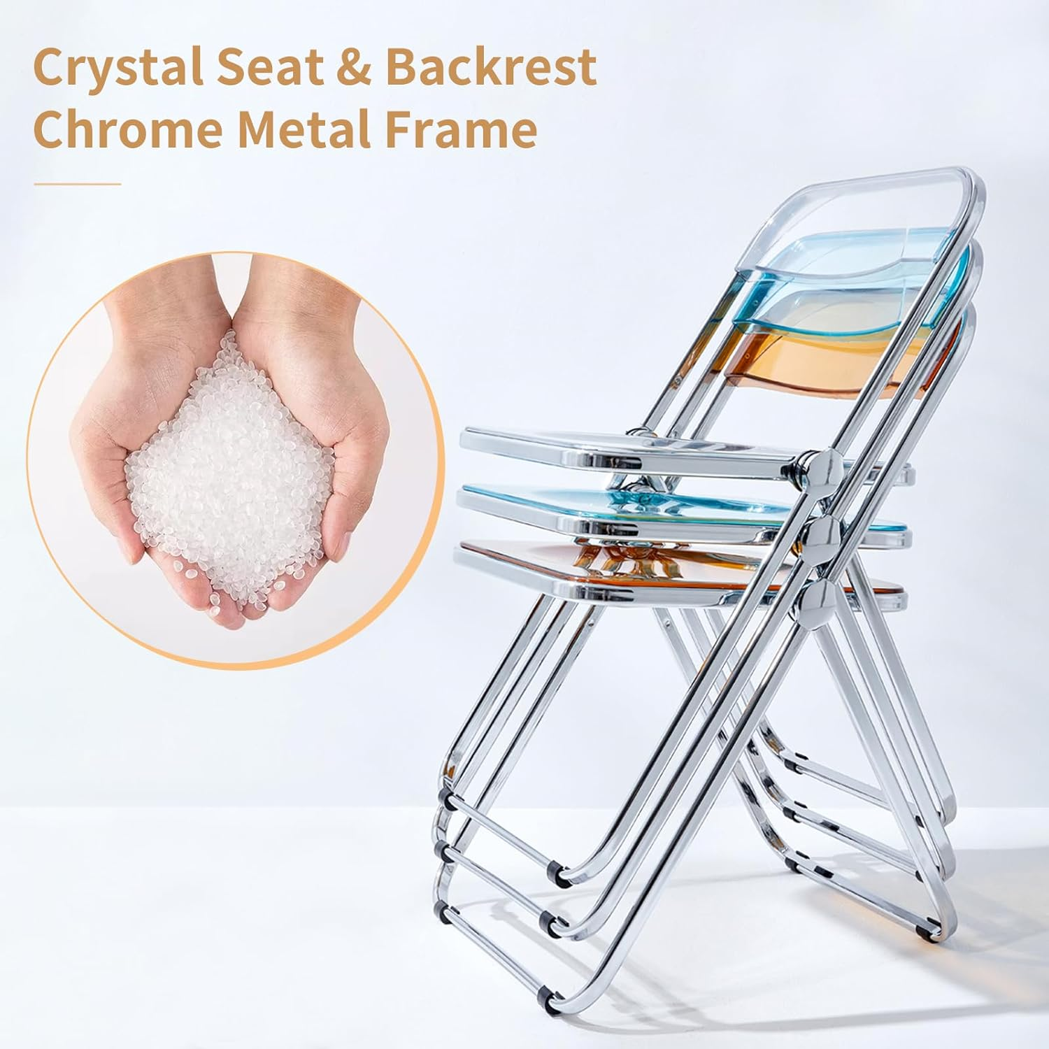 Modern Acrylic Folding Chairs-Kaihaowin Transparent Clear Folding Chair-Acrylic Ghost Stackable Crystal Seat-Pc Plastic Living Room Seat-Chrome Frame Accent Side Chair for outside inside ((Black))