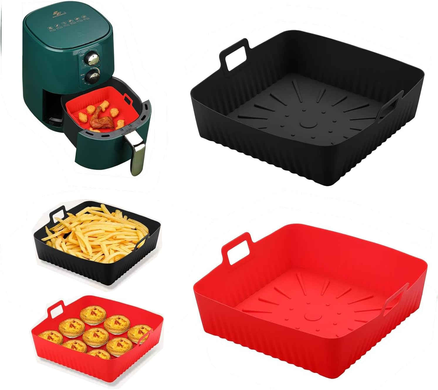 2 PCS Square Silicone Air Fryer Liners - 9 Inch Reusable Air Fryer Pot - Air Fryer Accessories - Air Fryer Inserts for 6 to 9 QT Oven Microwave Accessories image number 4