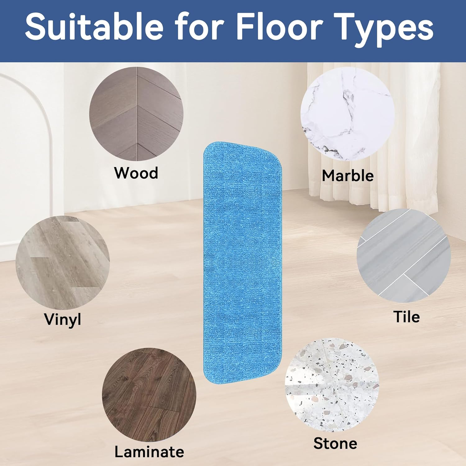 4 Pack Reusable Microfiber Mop Pads for 13''-15'' Spray Mop, Replacement Mop Refills for Wet and Dry Cleaning, Machine Washable Floor Cleaning Pads (Blue and Grey) - Blue And Green image number 4