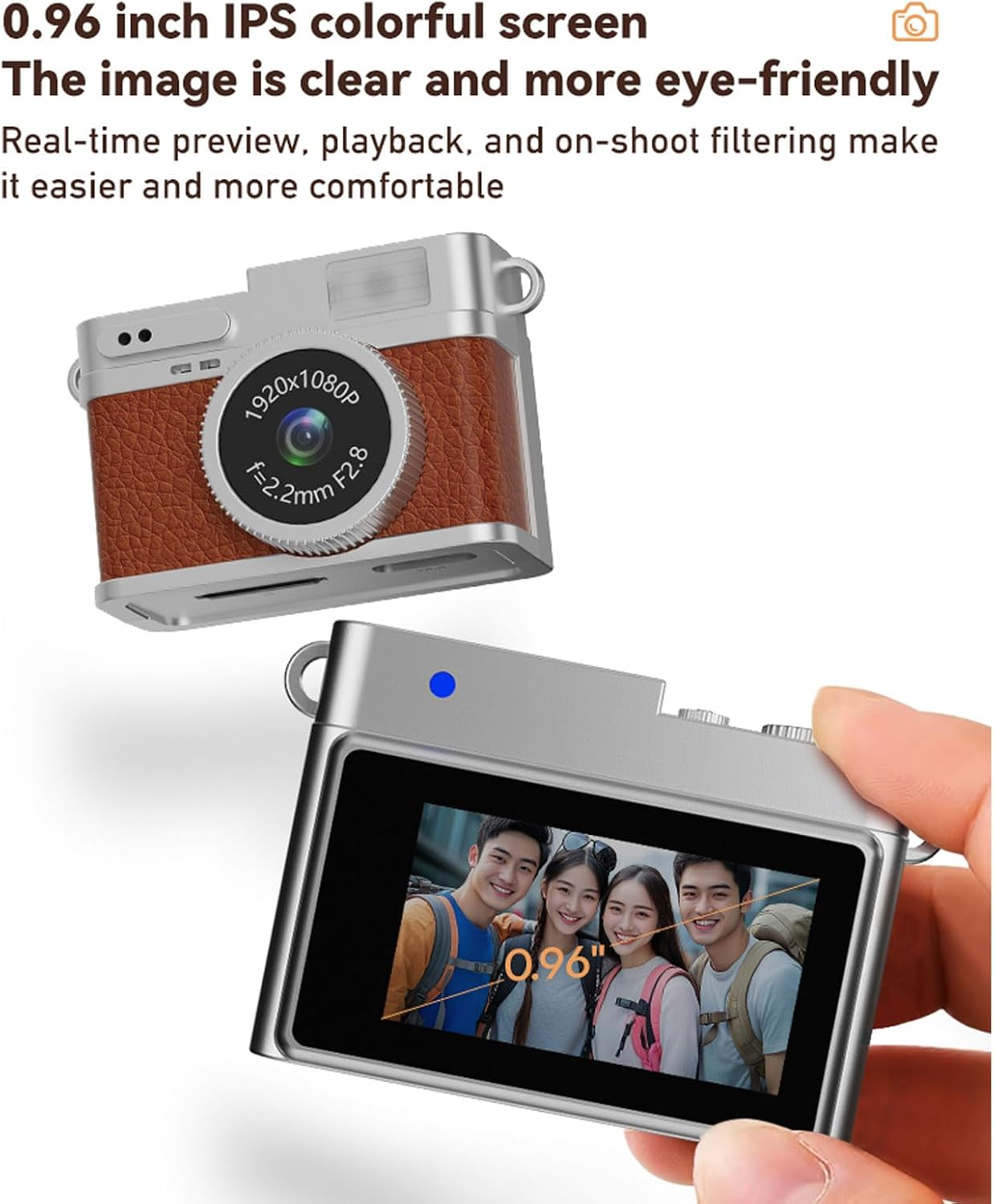 Dpofirs Mini Keychain Camera, 1080P Small Retro Camera for Photo Video Travel Vlog, Built in 4 Filters, 0.96" HD Screen, 128GB Expandable (Brown) image number 1