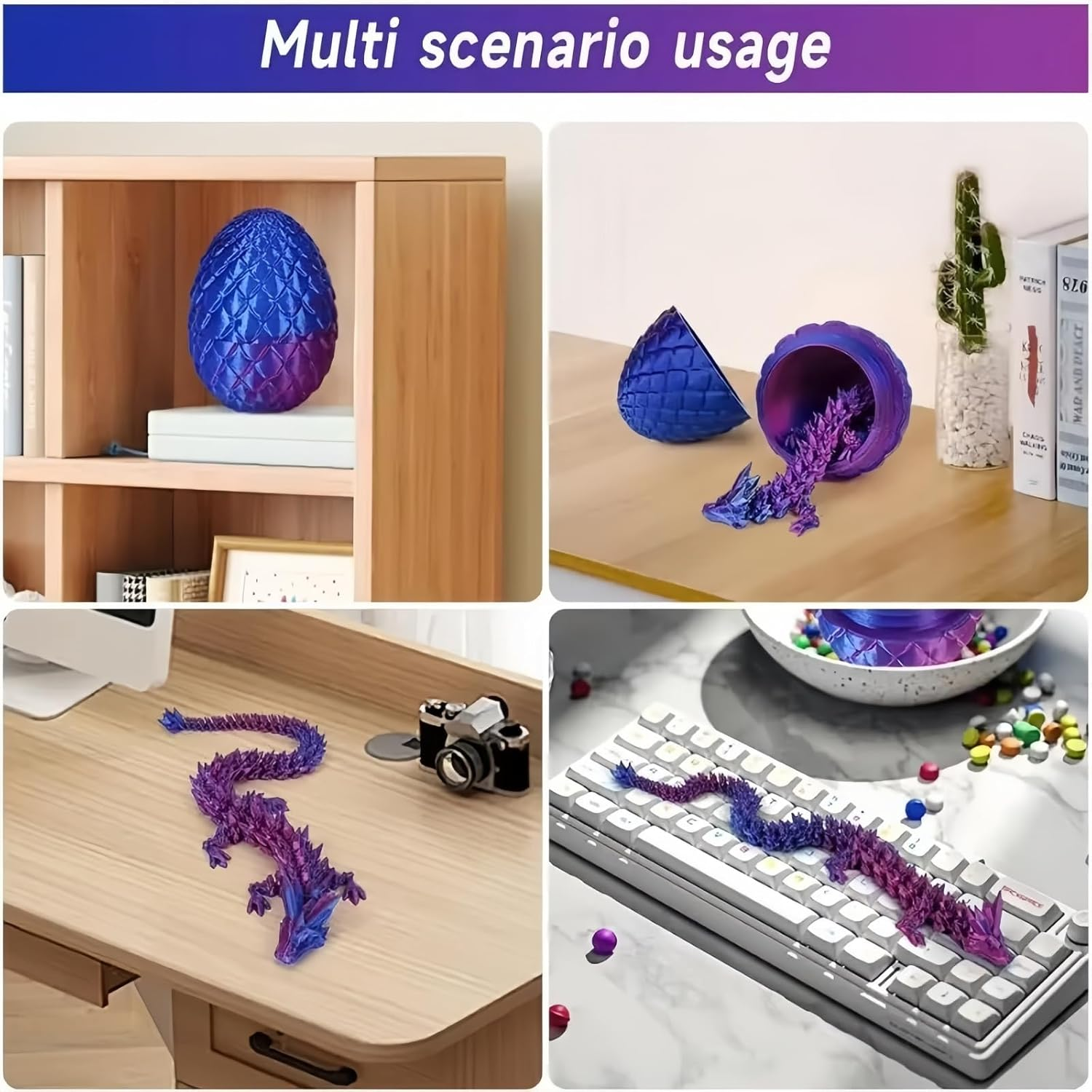 3D Printed Blue Dragon Egg with Surprise Articulated Dragon, Funny Gifts for Kids, Dino Party Favors(Blue Purple) image number 2