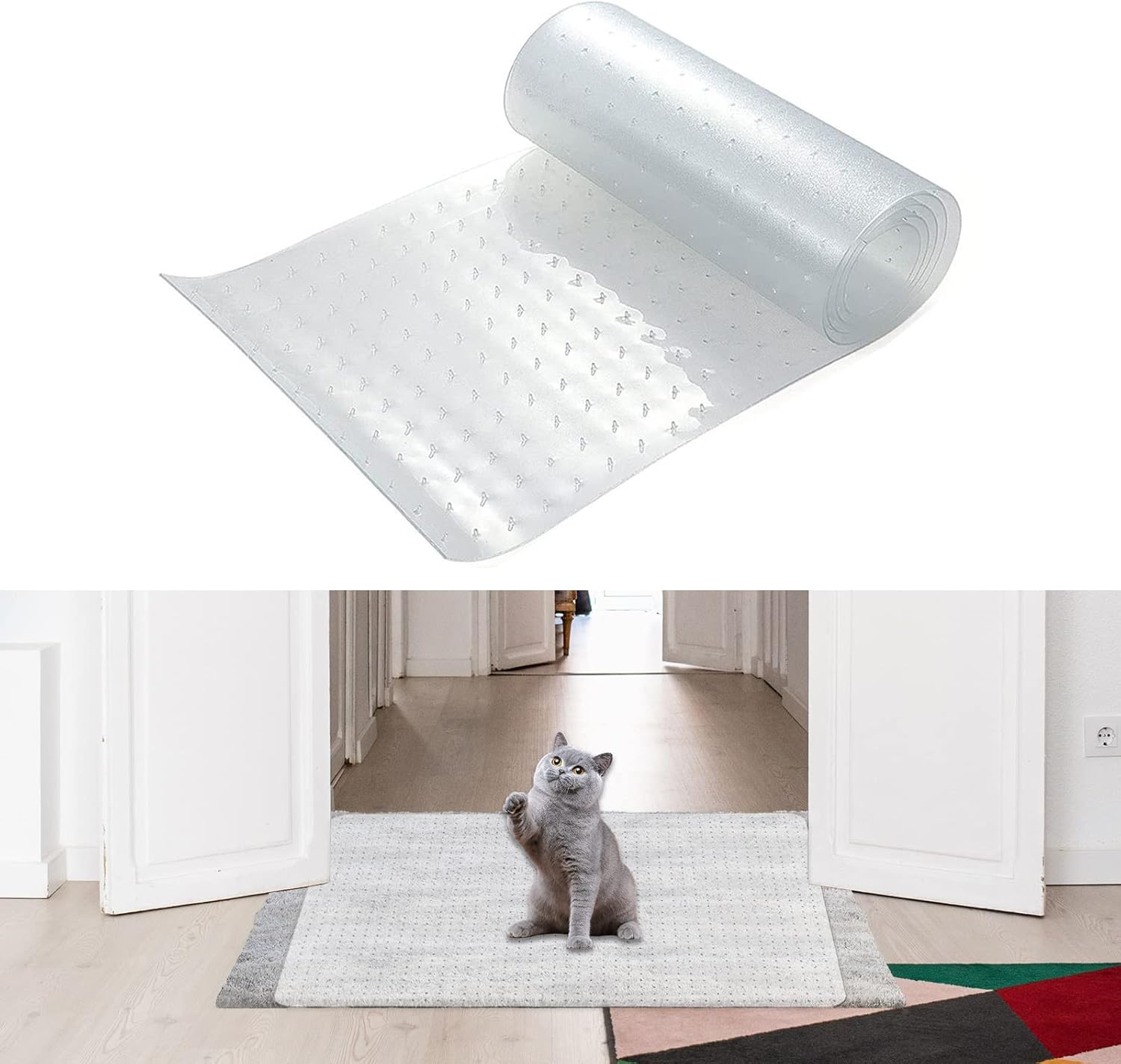 Carpet Protector for Cats, Durable Plastic Cat Scratch Protection Film for Carpet/Floor/Bedroom/Door/Porch, Prevent Rugs from Scratching/Wearing (31 X 250 Cm) image number 4