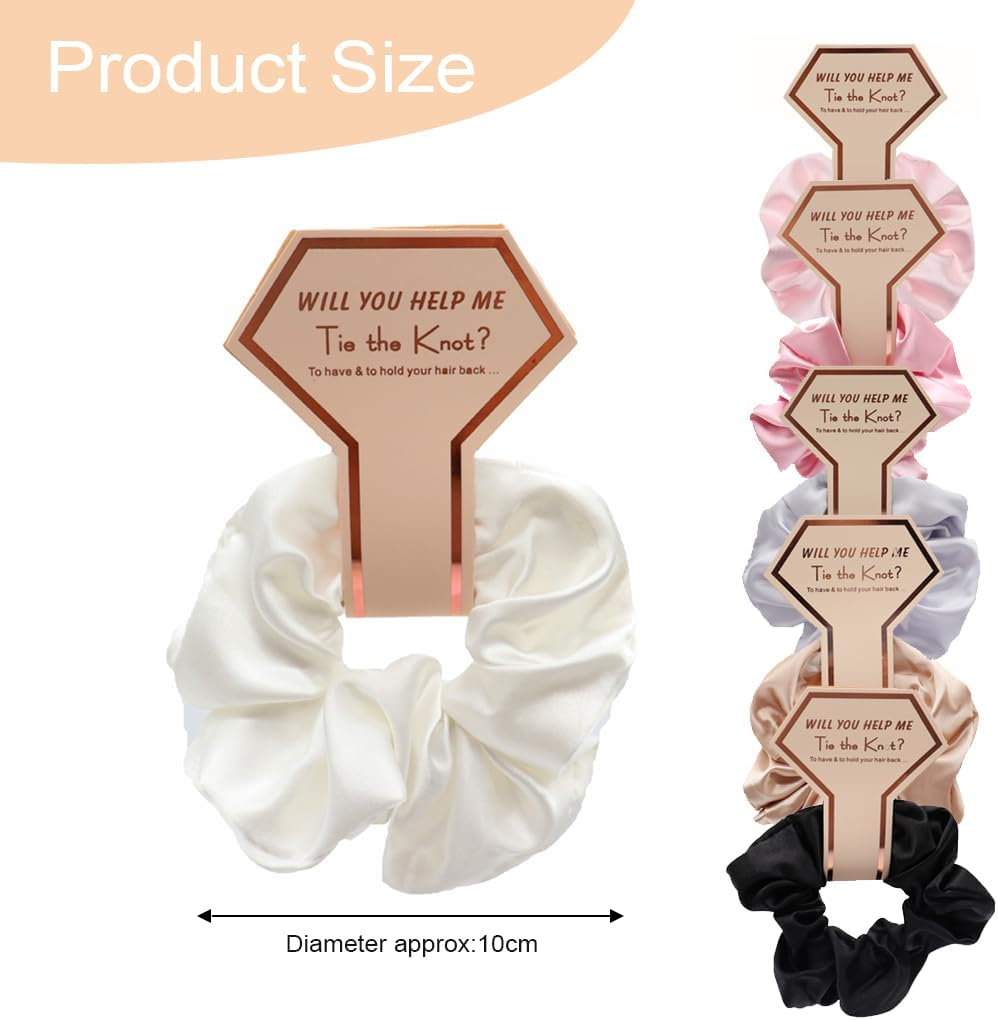 Youery Pack of 6 Scrunchies, Bridesmaids Hair Bobbles, Premium Satin Hair Bobbles, Soft Elastic Hair Bands, Ponytail Holders for Girls, Women, Brides, Bridesmaids image number 3