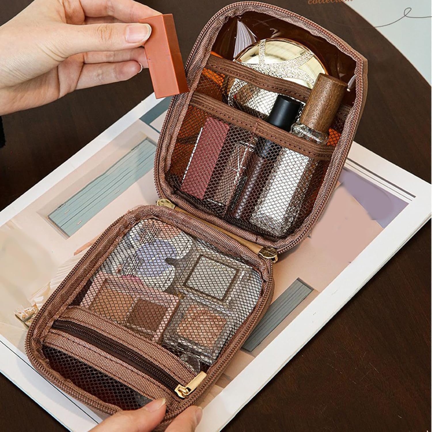 Travel Toiletry Set with Clear Designs and Multi Layered Compartments for Efficient Packing and Storage, B image number 1