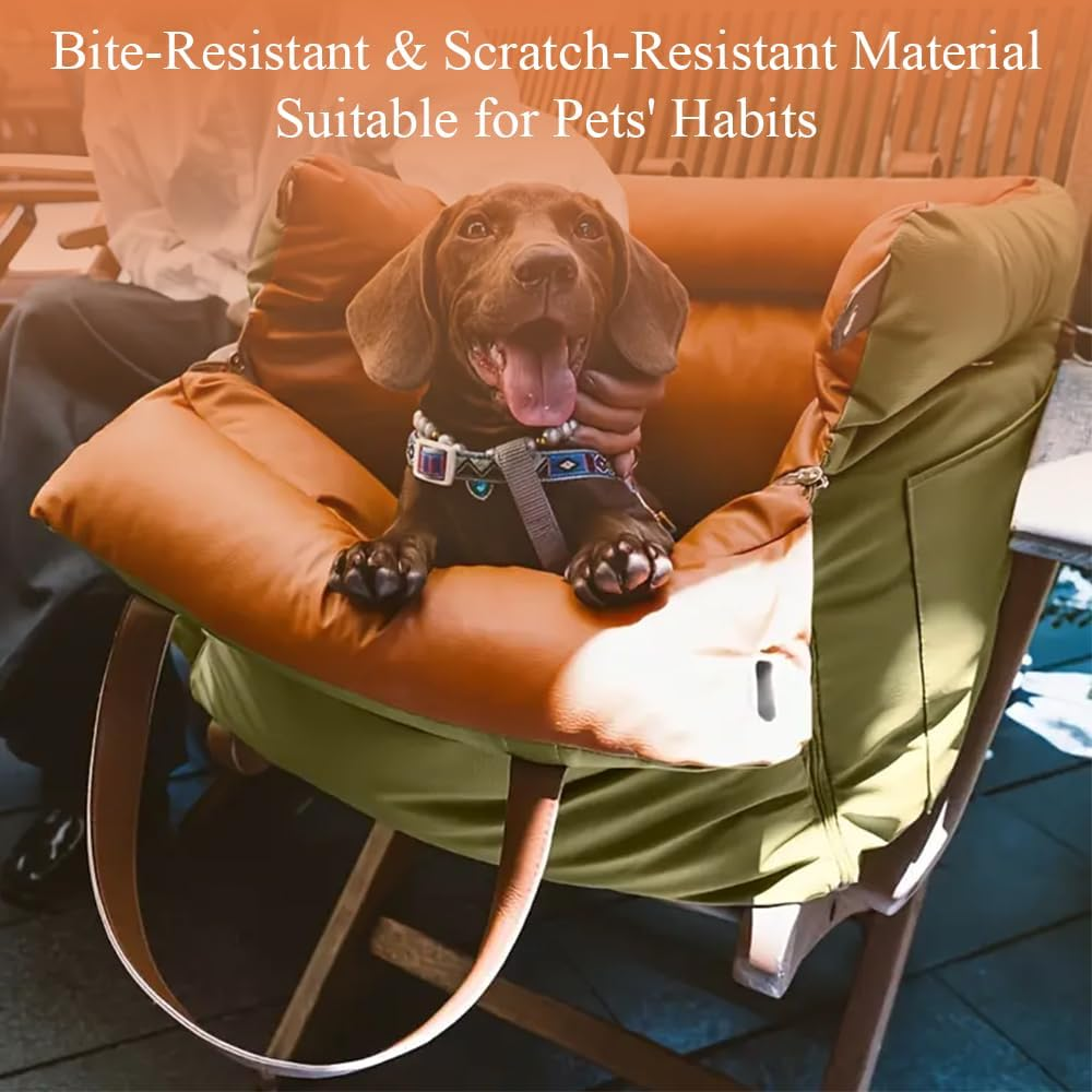 Car Seat for Small Dog, Portable Car Seat Bed with Storage Pockets and Safety-Belt, Pet Auto Seat, Summer Winter Washable for Small Dogs Puppy Kitten