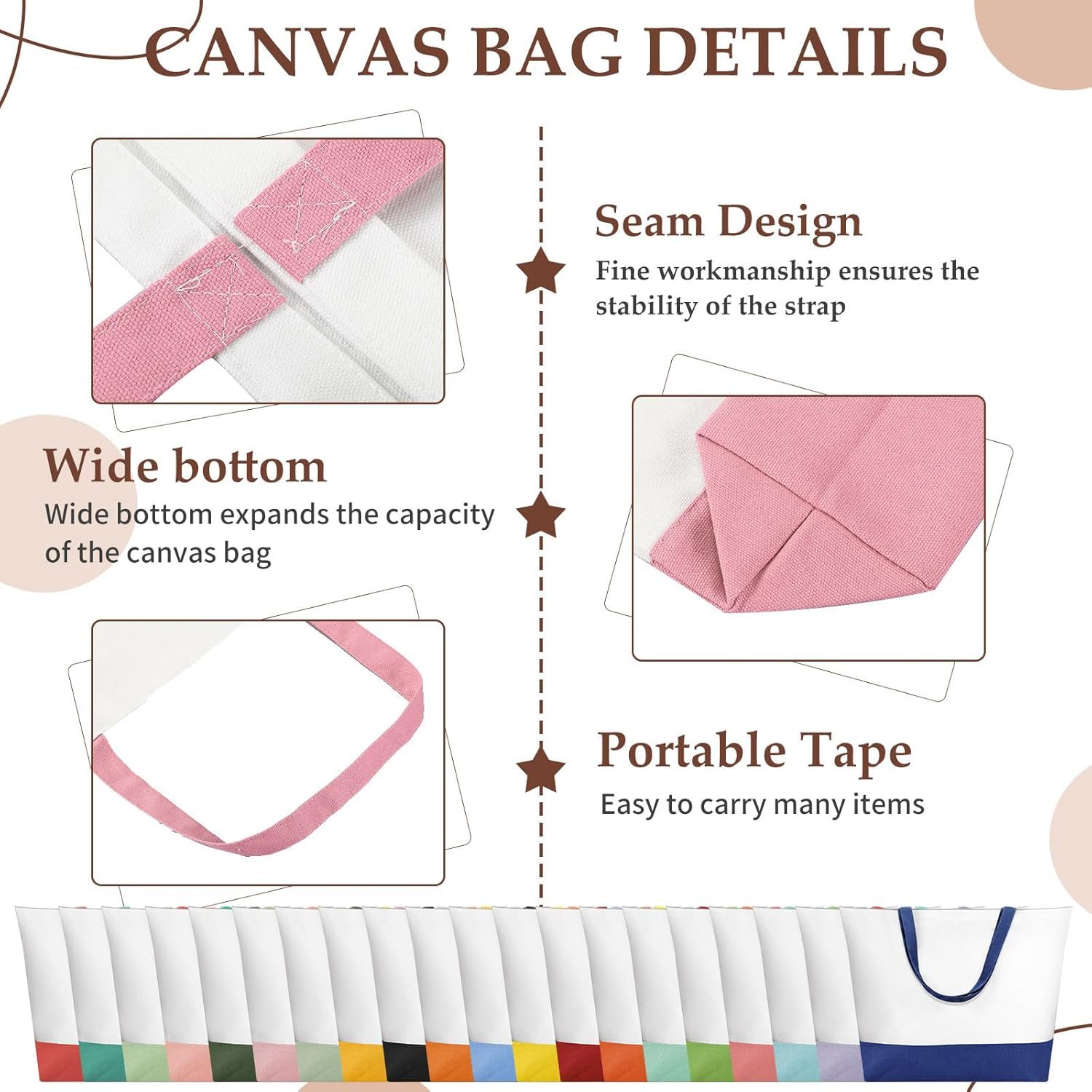 Sanwuta 40 Pcs Large Blank Canvas Tote Bags and Makeup Bags Blank Reusable Grocery Luggage Canvas Tote with Handles (Ultimate Color Bundle) image number 5