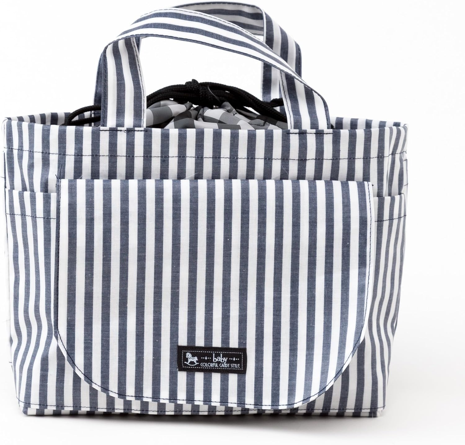 Colorful Candy Style B8002000-BTR Diaper Pouch (Drawstring Tote Type), Diaper Changing Sheet, Set of 2, Basic Stripe, Navy Blue image number 2