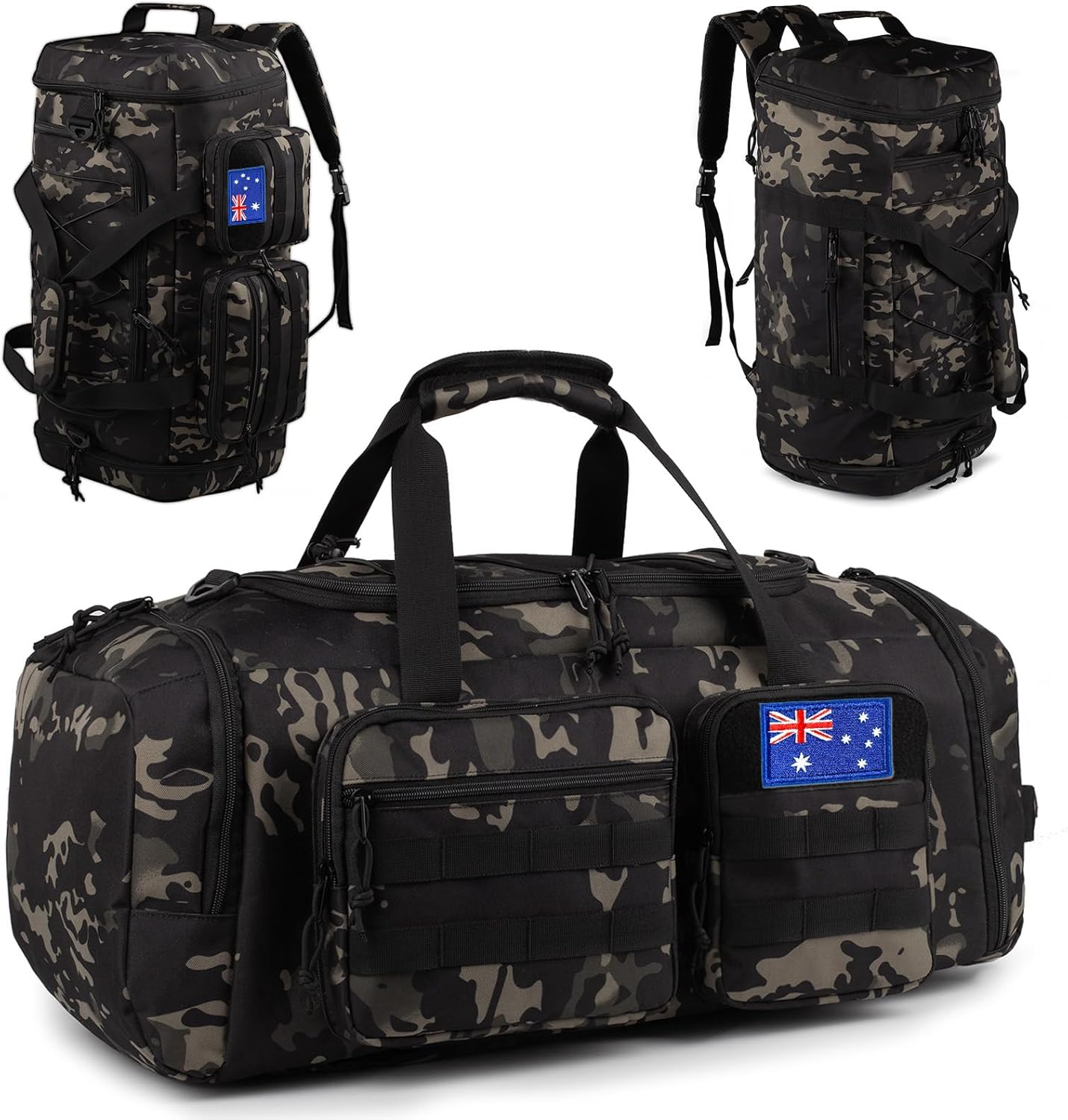 Tactical Gym Bag for Men，50L Large 3 in 1 Sports Duffle Bag with Shoes Compartment for Travel,Water Resistant Travel Backpack Weekender Overnight Bag with Wet Pocket for Women