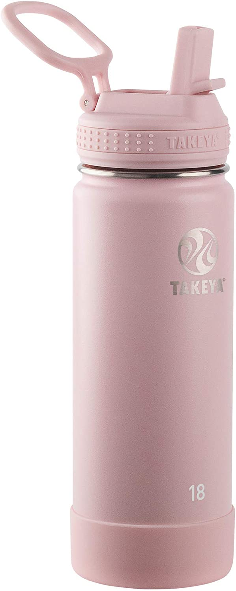 Takeya Actives Kids 18 Oz Glow in the Dark Insulated Stainless Steel Water Bottle with Straw Lid, Lightning Green