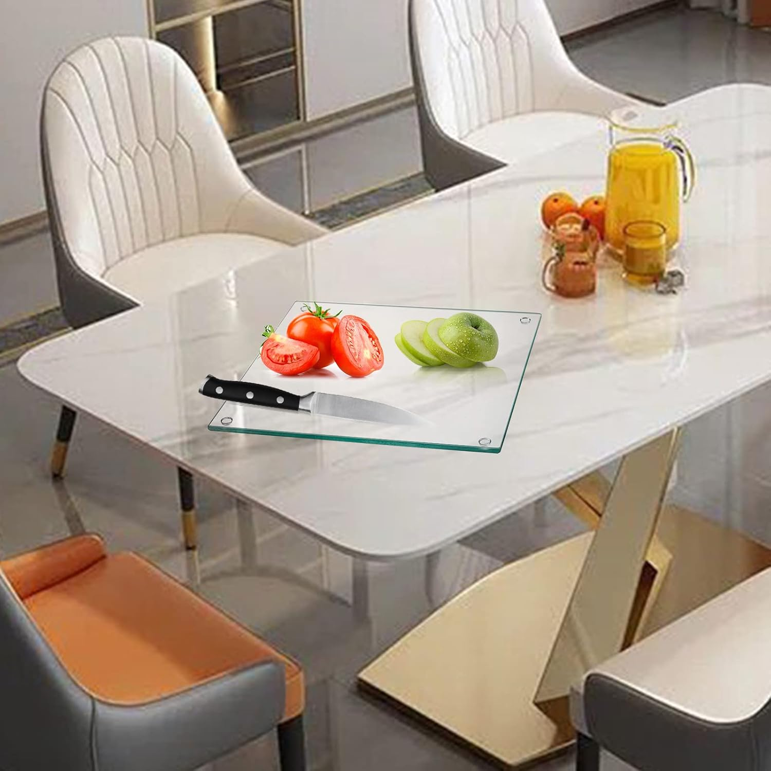 Hacaroa Set of 4 Tempered Glass Cutting Board, 10"X10" Square Chopping Board with Rubber Feet, Non-Slip Glass Tray for Kitchen Countertop, Long Lasting, Shatter-Resistant, Dishwasher Safe, Clear