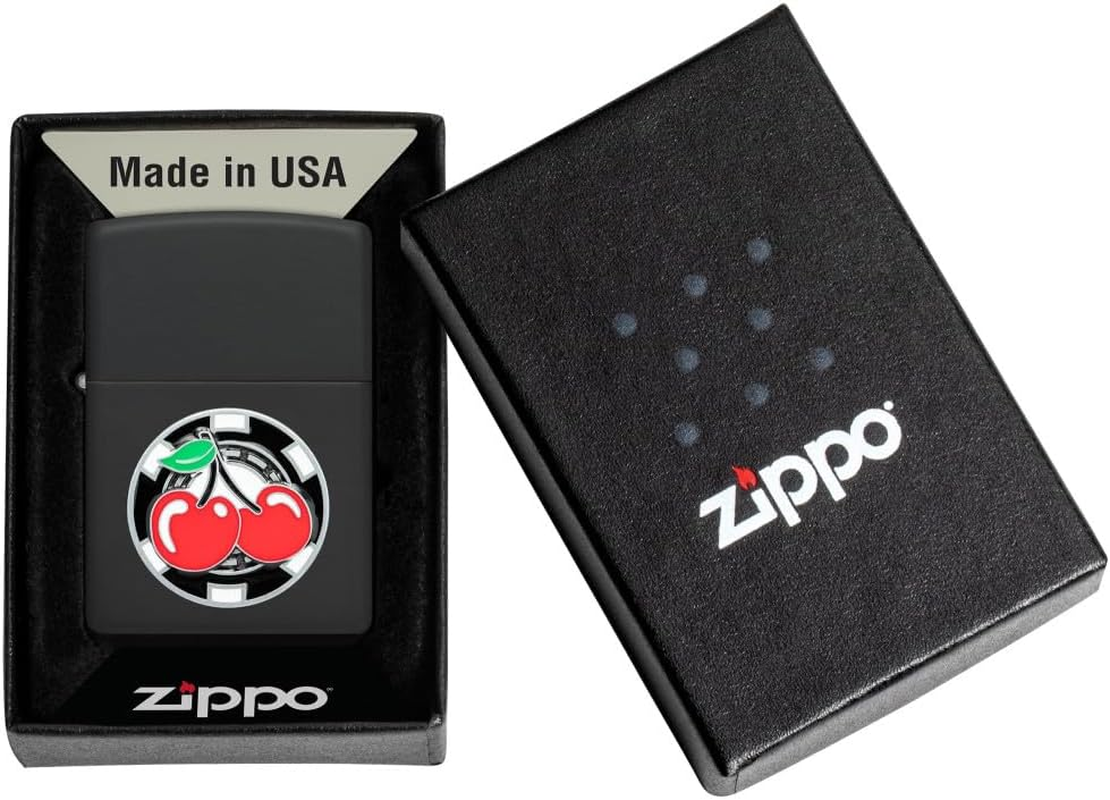 Zippo Poker Chips with Cherries Windproof Lighter, Black Matte image number 5