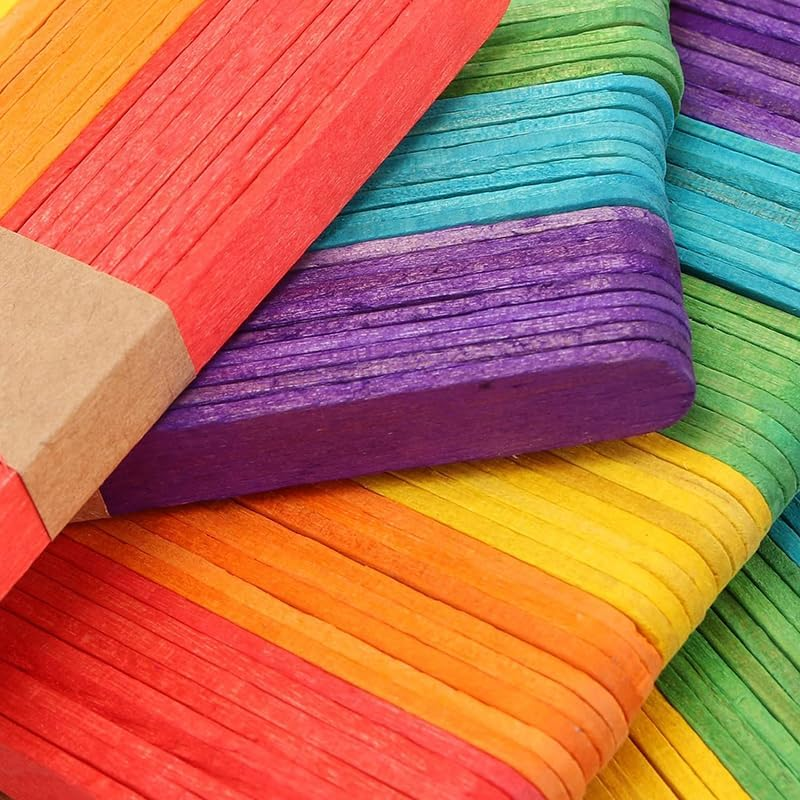 1000-Pack Natural Wooden Craft Sticks, Paddle Pop Sticks for DIY Projects, Ice Cream, and Coffee Stirring, 4.49 X 0.39 X 0.08 In - Colourful image number 6
