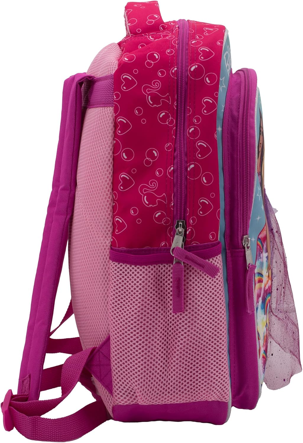 Barbie & Friends Cosplay Backpack, Girls Bookbag with Adjustable Shoulder Straps & Padded Back, 16 School Bag W/3D Skirt and Metallic Fabric Tiara., Pink, Large, Barbie 16" Backpack image number 4