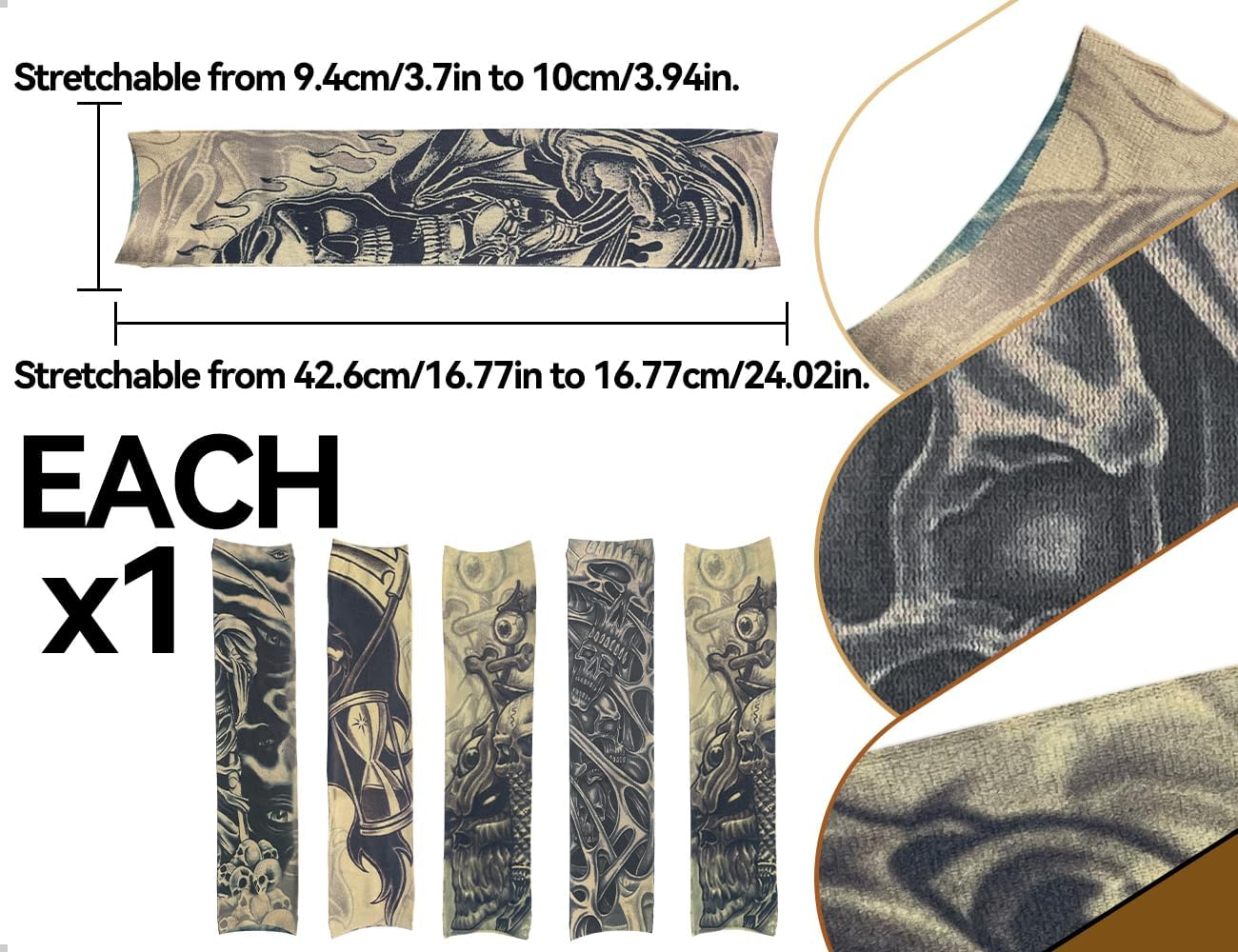 Emezddo Set of 6 Tattoo Sleeves Set, Fake Sun Cream Tattoo Arm Stockings, Used for Men Women Carnival Party Festive Costumes Stage Performances image number 2