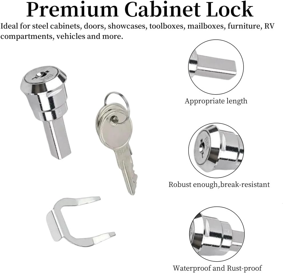 1 Pack Cabinet Lock with Keys, Key Lock, Heavy Duty Cabinet Cam Lock Set for Cabinets, RV Storage Locks, RV Compartment Locks for Truck Pickup Tool Box Mailbox Drawer Cabinet, Cam Locks Keyed Alike image number 4
