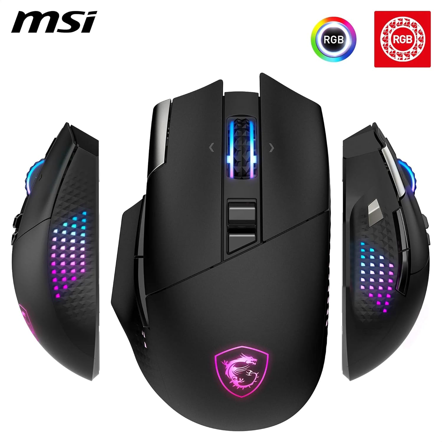 MSI Versa PRO Wireless + Mouse Dock PRO Gaming Mouse - Charging Dock, 26000 DPI Optical Sensor, Right Handed Use, 70 Million Clicks, 80 Hours Battery Life, 97 G - Wired/Wireless image number 2