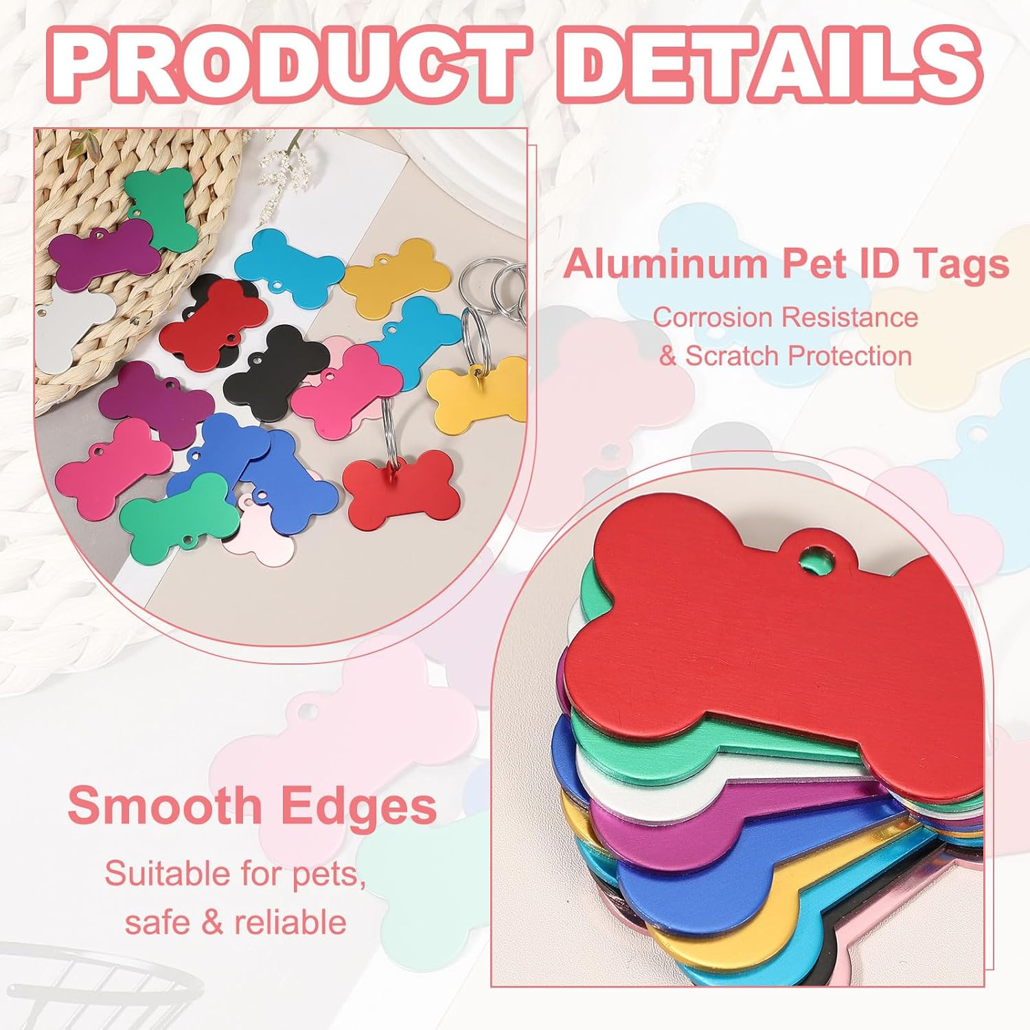 Uxcell Pet ID Tags, Personalized Dog Cat Tag Stainless Steel Aluminum Bone Shape Engraved Blank with Key Ring 38X25Mm, (Multicolor, 20 Pcs), Intended for Dog/Cat/Name/Pendant Crafts