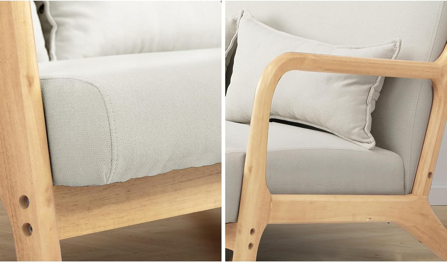 Oikiture Armchair with 2 Seater, Wooden Frame Lounge Chair with Pillow and Cushion Beige