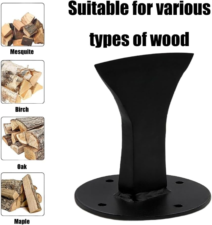 Manual Log Splitter Wedge - Firewood Kindling Splitter for Wood Stove & Campsite - Durable Steel with 4 Holes for Easy Installation (Black) image number 2