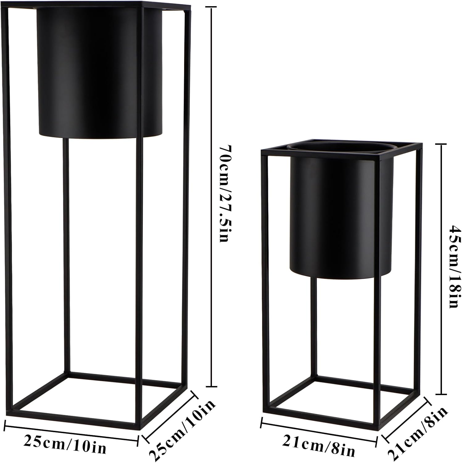 TRIROCKS Set of 2 Planters with Stand Indoor Otdoor Black Planters for Indoor Plants 28 &18" Tall Morden Planters Flower Pots for Living Room Corner Kitchen Office Garden Balcony Patio Decor(Black) image number 2