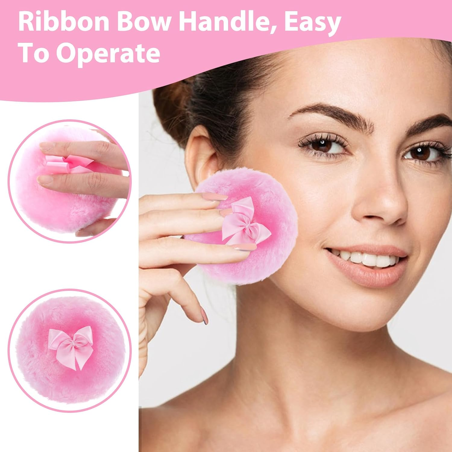 Sibba 4Pcs Large Fluffy Powder Puff, 3.5 Inch Ultra Soft Washable Reusable Velour Face Body Powder Puff Loose Powder Puffs Wet Dry Makeup Tool