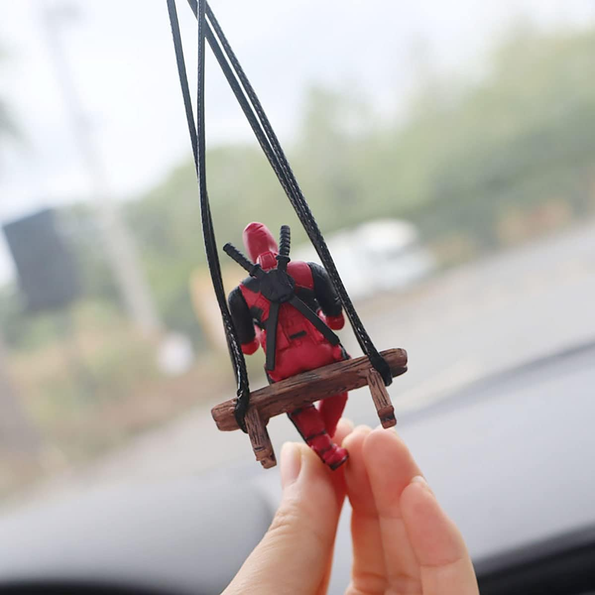 Funny Anime Car Mirror Hanging Accessories Car Pendant Reading Deadpol Ornaments Auto Rearview Mirror Decoration Car Accessories Car Interior Decor image number 1