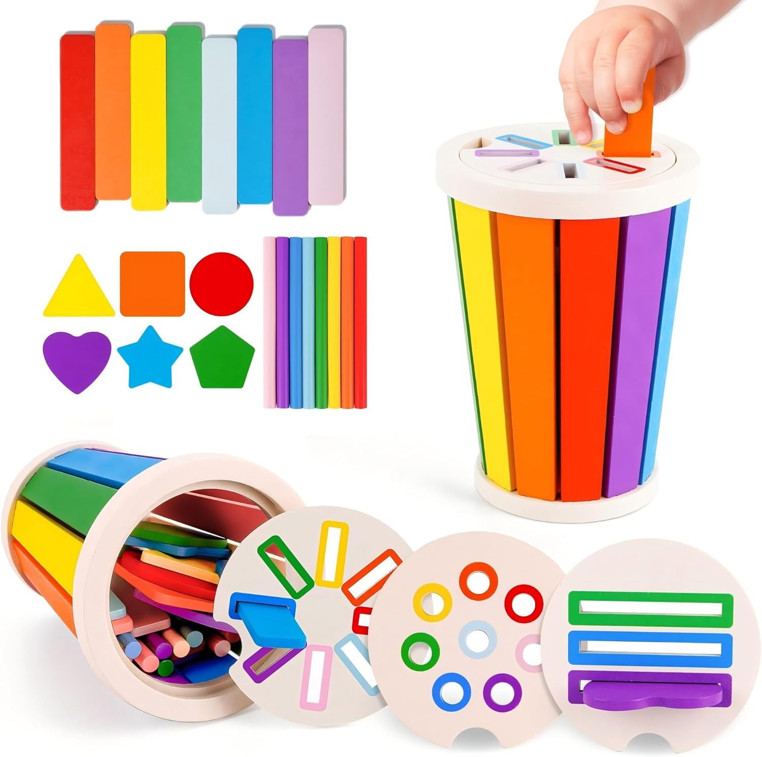 MOONKATE Wooden Montessori Sensory Color Shape Sorting Stacking Toys, Fine Motor Skills Learning Toys for Kids Toddlers image number 2