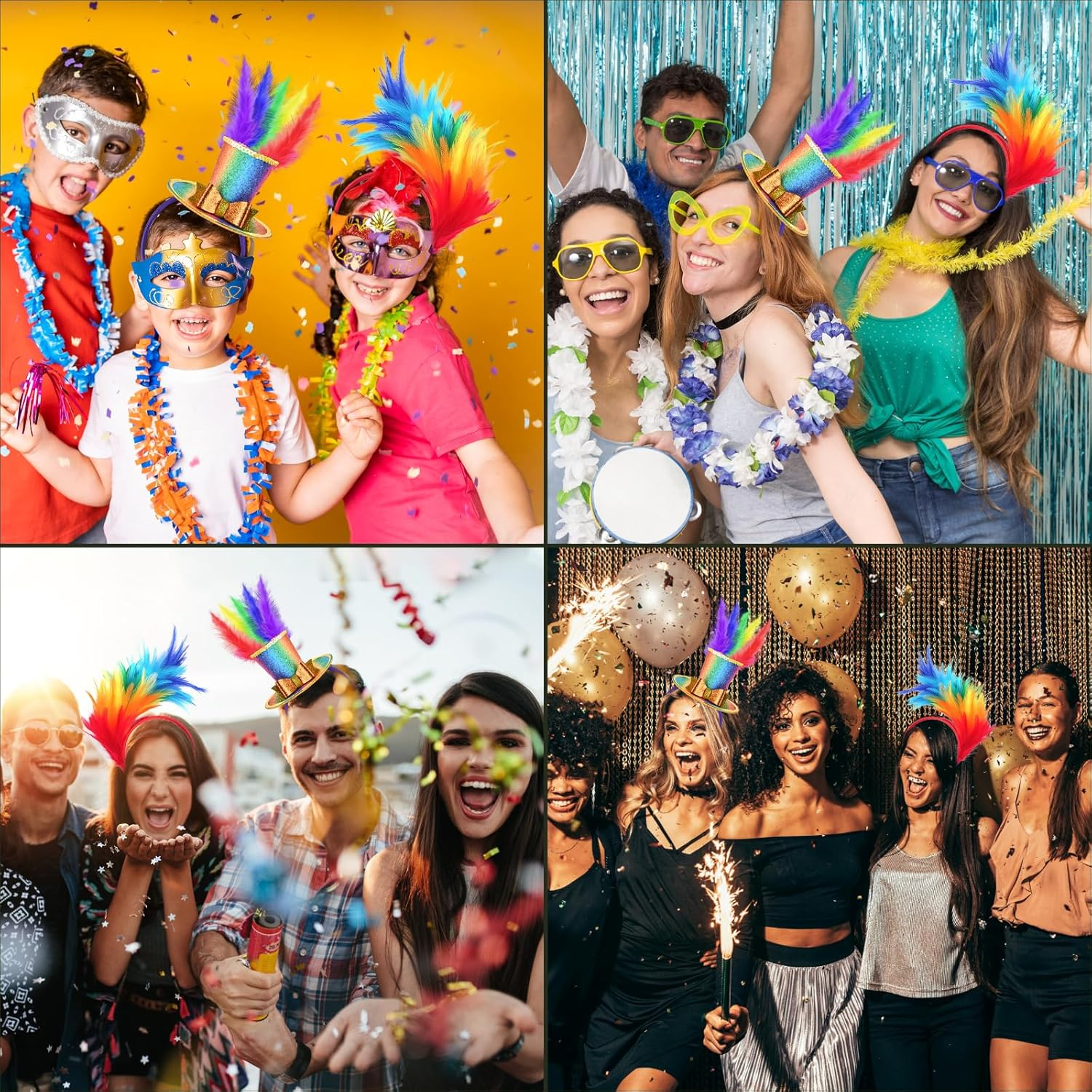 Colourful Feather Headband, 2 Pieces Rainbow Feather, Headwear, Rainbow Feather Headband, Rainbow Headband, Feather Headpiece, Hair Accessories Women, for Easter Wedding, Carnival, Party, Cosplay image number 5