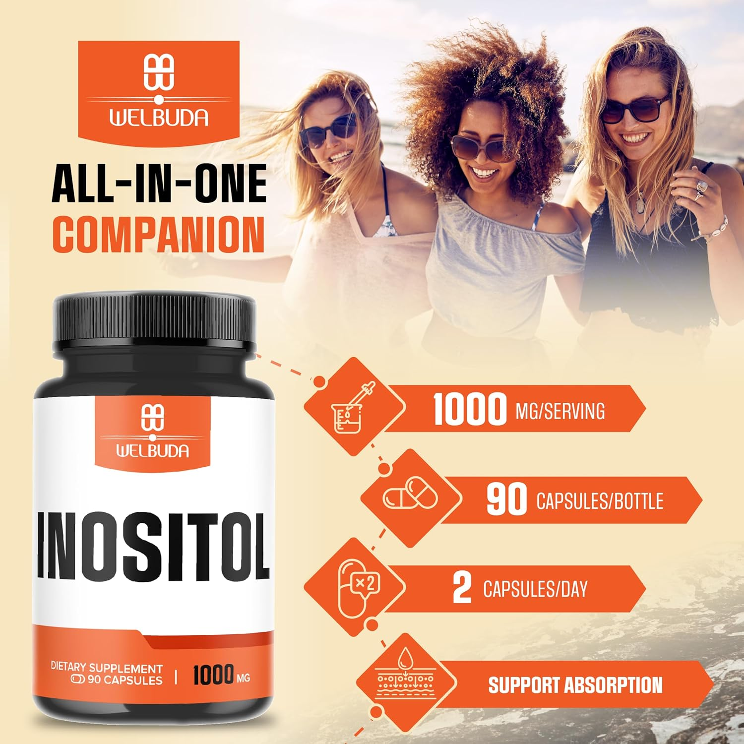 1000Mg Myo-Inositol and D-Chiro Inositol Supplement - 90 Capsules image number 3