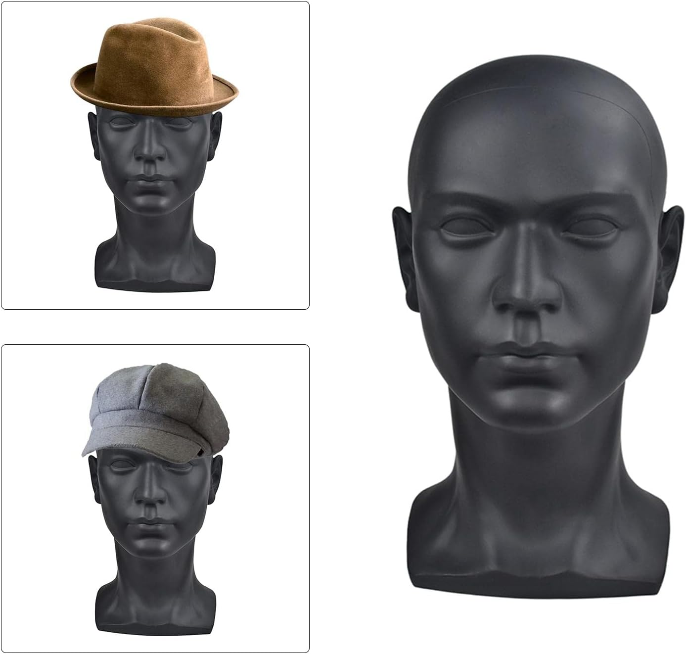 Koolsoo PVC Male Man Display Head, Circumference 57Cm Cosmetology Premium, Smooth and Clean, 13 Inches, Matte Black - White image number 3