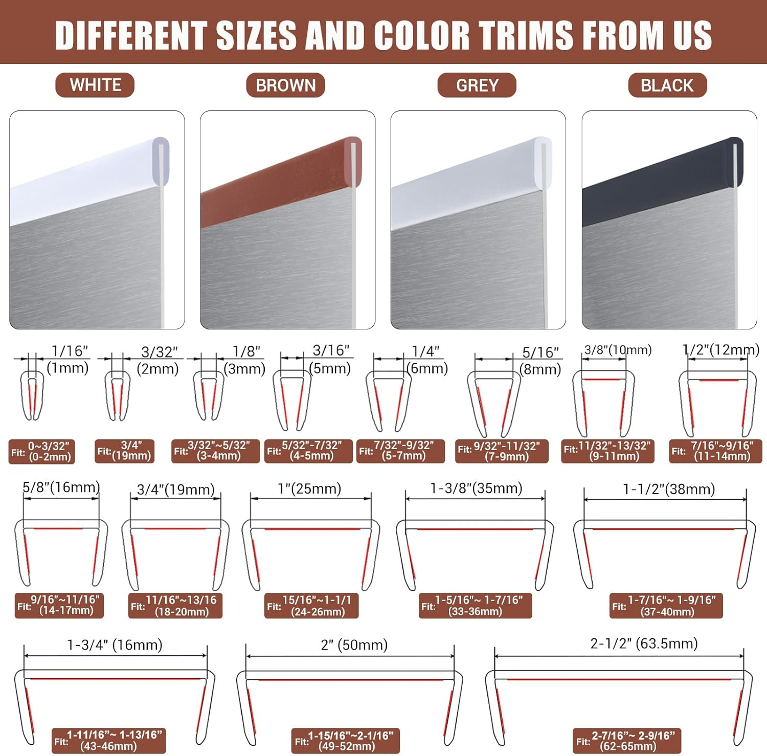 Rubber Edge Trim, Flexible Edge Trim for Sharp Edge, 1/16" U Channel Edge Protector, Self Adhesive Edge Guards for Car Doors and Sheet Metal Parts, 10Ft, Brown Color image number 6