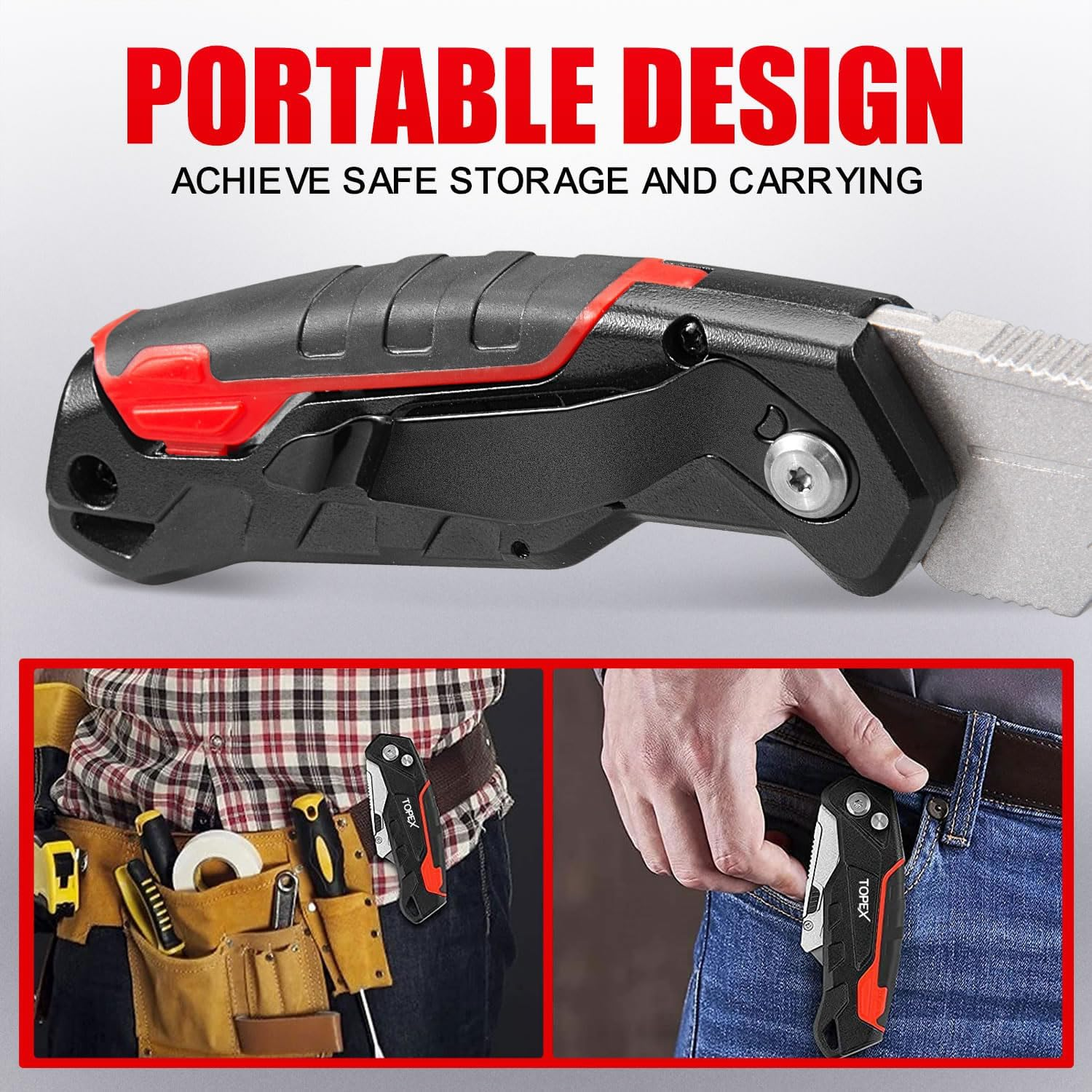 TOPEX 58PCS Folding Utility Knife Set Pocket Blades Box Cutter W/Retractable Blade image number 3