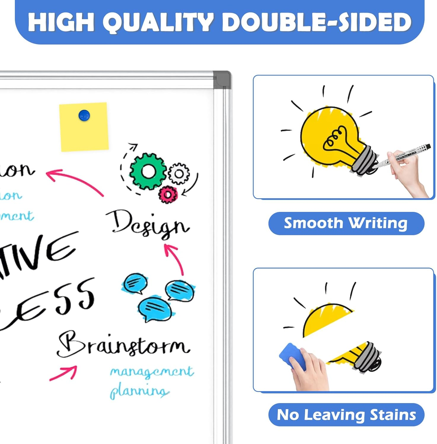 QUEENLINK Double-Sided Magnetic Whiteboard for Wall, Mountable & Hangable with Aluminum Frame, 45 X 60 Cm White Board for Office and Home with Markers, Magnets, Eraser image number 6