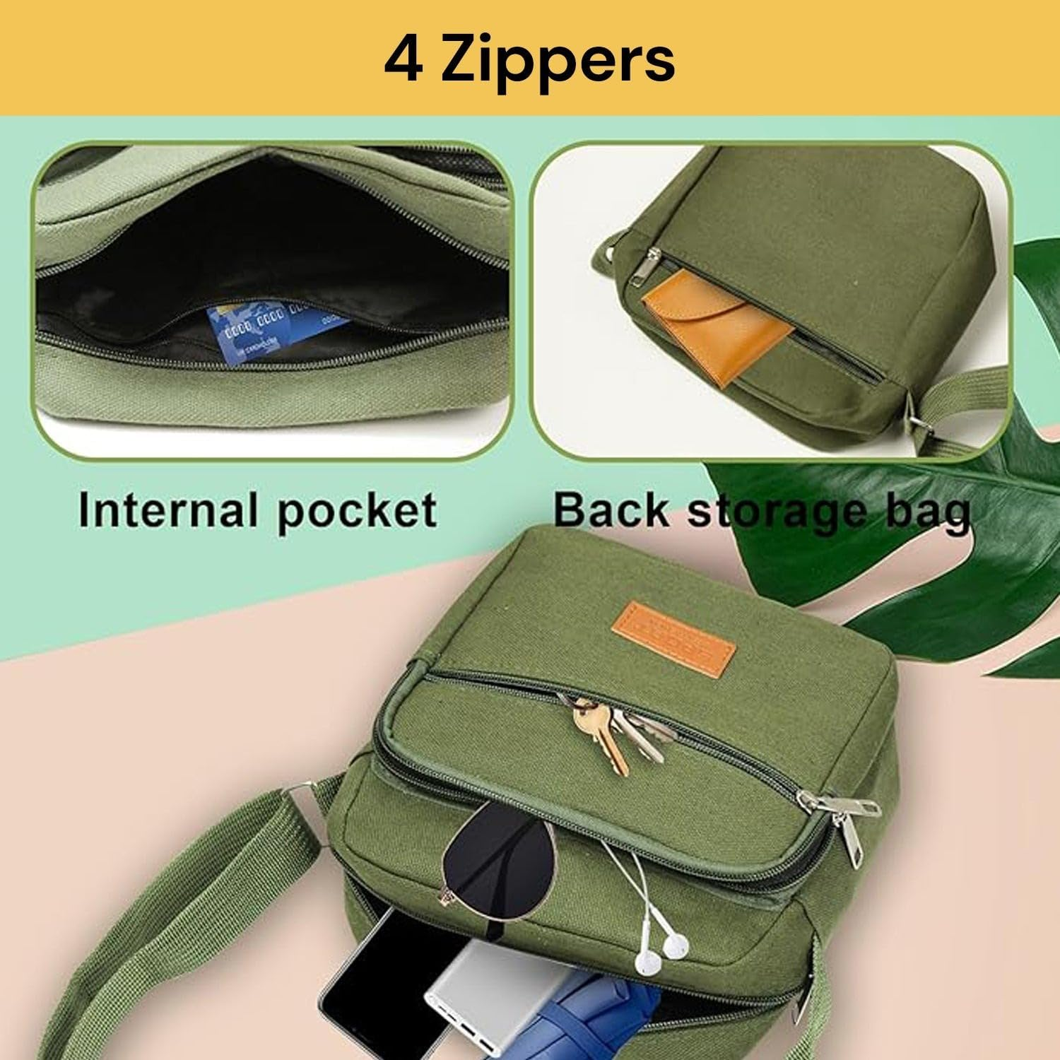 EZONEDEAL Messenger Bag for Men, Travel Crossbody Purse Briefcase Business Bag for Men & Women, Travel Passport Wallet Bag, Small Vintage Canvas Messenger Crossbody Bag Shoulder Bag - Khaki image number 7