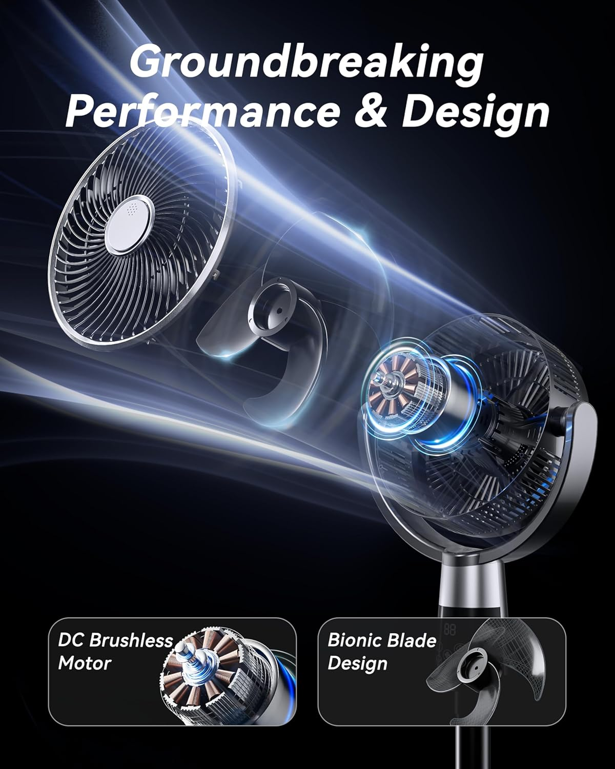 STORM HERO Pedestal Fan Air Circulator - 90&deg; Oscillating Standing Fans for Bedroom Home Office, 8 Speeds Air Circulation Floor Fan, Adjustable Height Silent Stand Tower Fan with Remote and 12H Timer