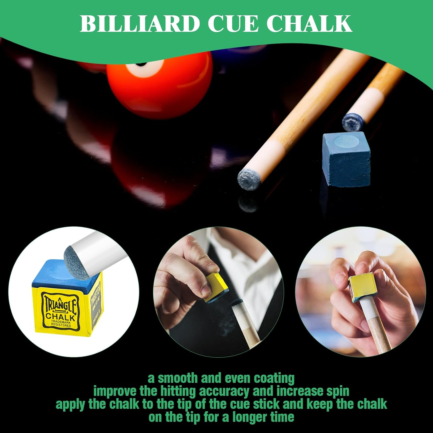 Yuahar 21Pcs Billiards Pool Table Cleaning Set W Wooden Pool Table Brush, 12Mm Slip-On Cue Replacement Tips, Sticky Lint Roller, Pool Cue Chalk Cubes and Rod Tip Sharpener for Game and Competition image number 4