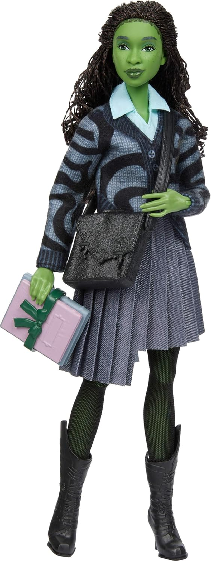 Mattel Universal Wicked Elphaba Fashion Doll & Accessories with Green Skin, Braided Black Hair, Posability & Removable School Uniform image number 2