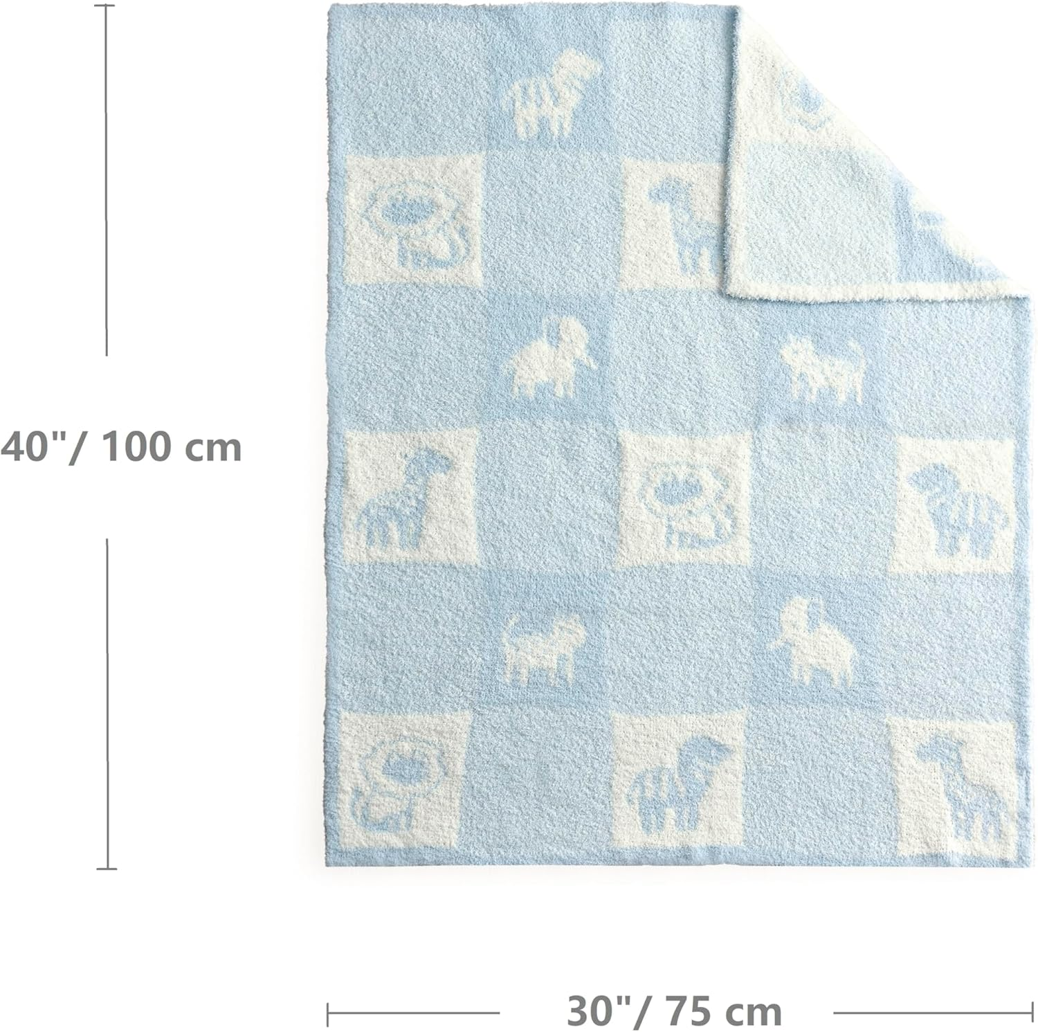 CREVENT 76X102Cm Cozy Soft Warm Chenille Baby Blanket for Girls Boys, Newborn Essentials for Infant, Baby Shower - Animal Blue image number 1