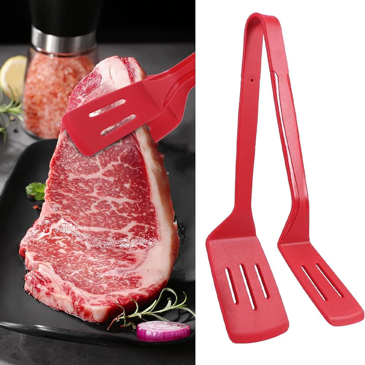 Silicone Kitchen Cooking Tongs, Premium Stainless Steel Silicone Barbecue Clamp, Multipurpose BBQ Clamp Spatula for Gripper Bread Clip, Fried Steak, Flipping Fish, Toast Salad Tongs - 11 Inch image number 1