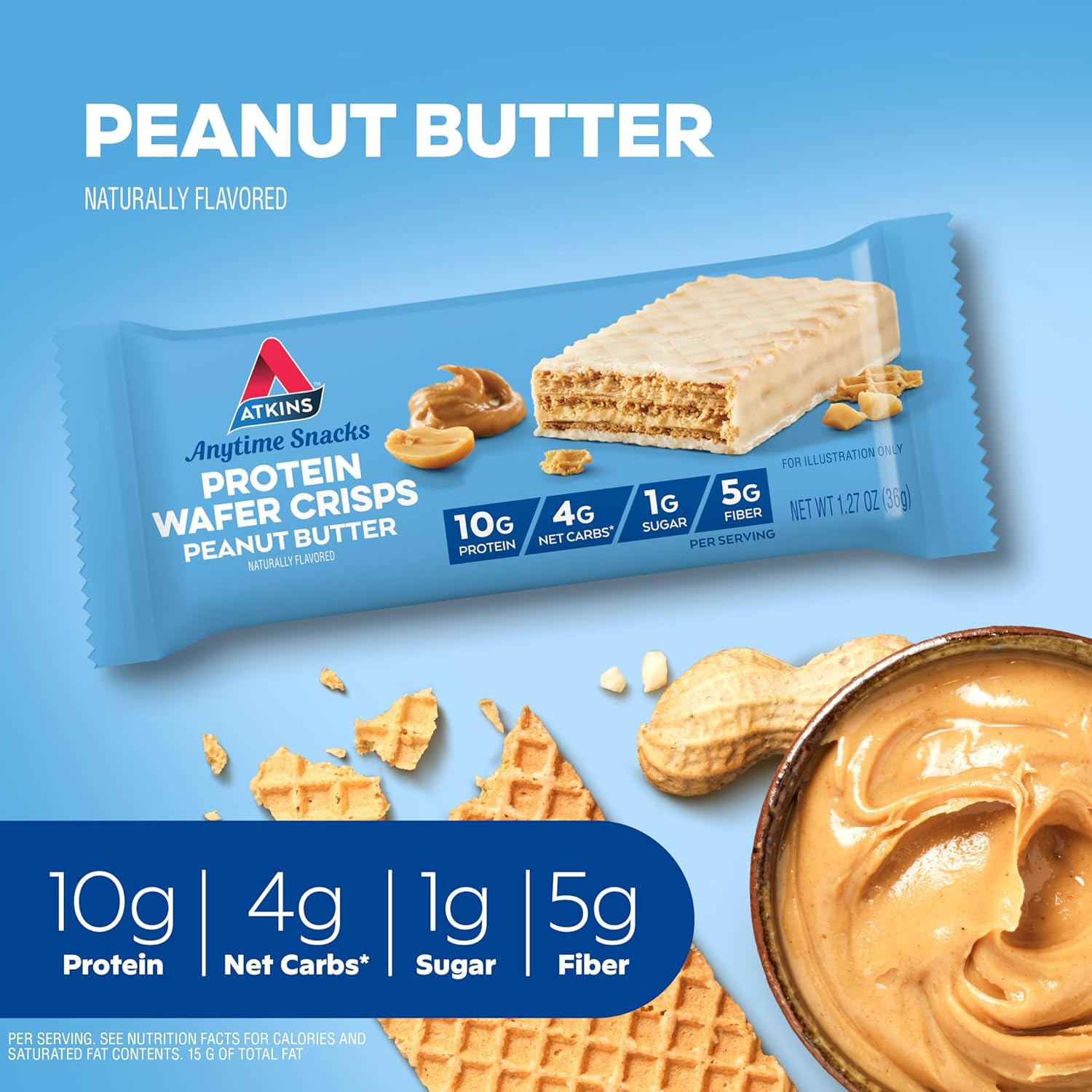 Atkins Protein Wafer Crisps, Peanut Butter, Keto Friendly, 5 Count image number 4