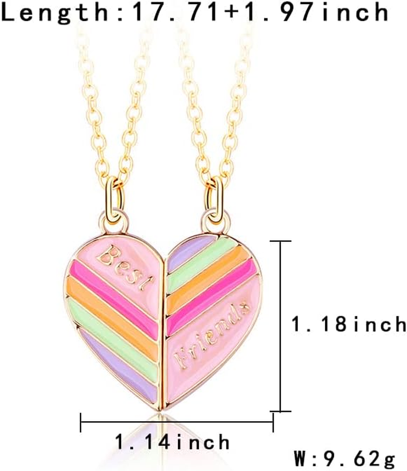 Magnetic BFF Necklace for 2 Girls Heart Rainbow Friends Necklace for Best Friend Christmas Birthday Gifts for Bestie Matching Friendship Necklaces for 2 Teen Girls