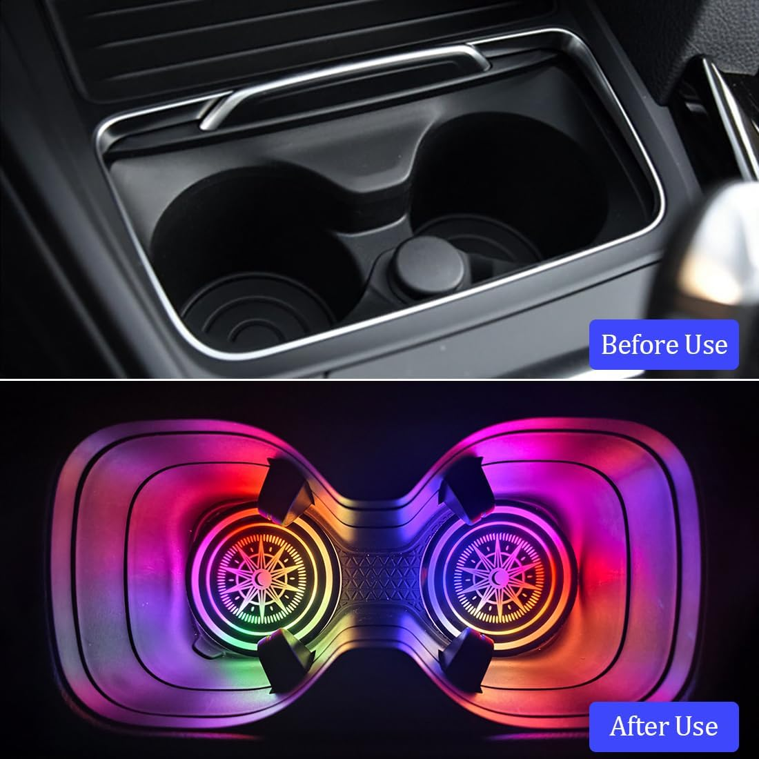 Led Cup Holder Lights for Car,2 PCS 7 Colors Changing Led Car Coasters,Usb Charging Car Atmosphere Lamp,Cup Holder Lights for Car Decoration image number 1