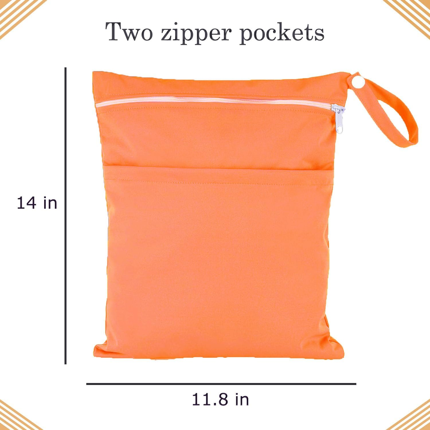 2 Pcs Wet Bag - Waterproof Wet Dry Bags - Reusable Washable Bags - Nappy Bags (Orange+Purple) image number 4