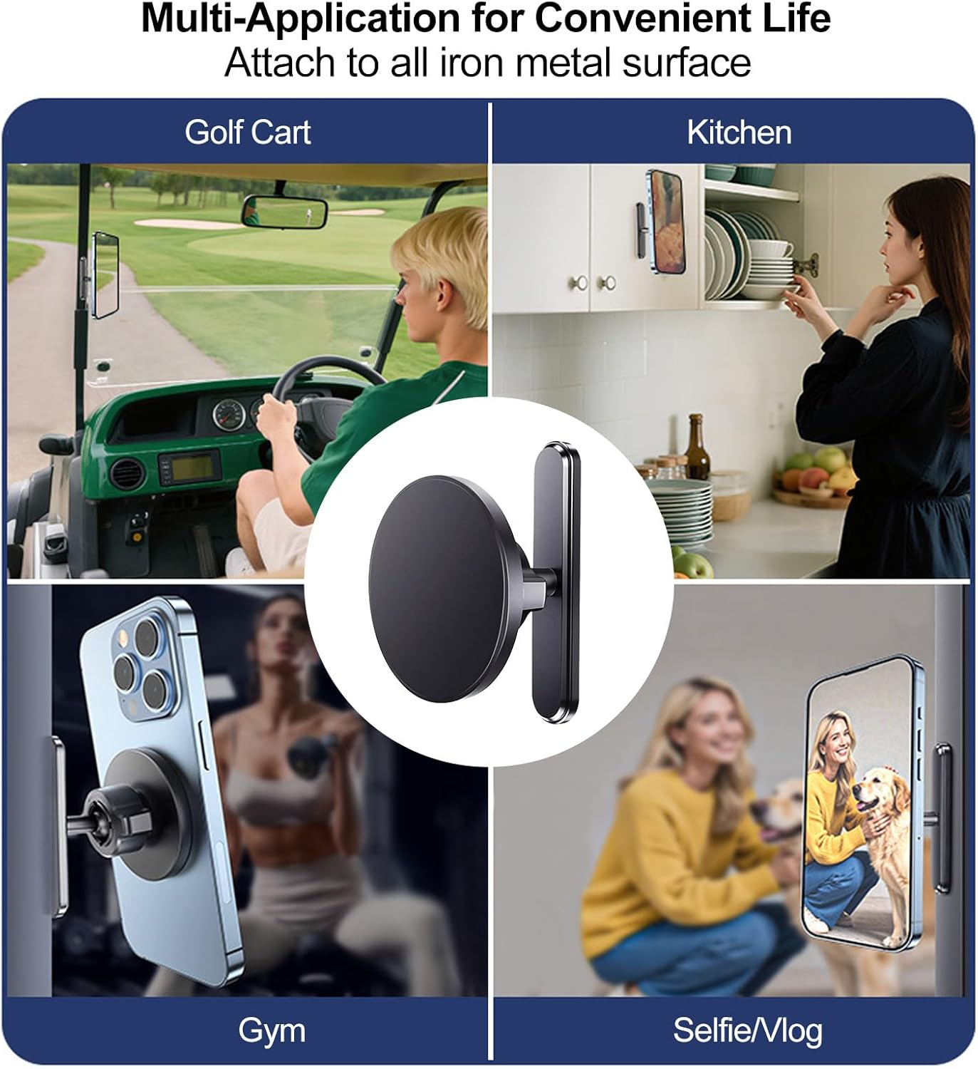 T Tersely Phone Holder for Gym&Golf Cart with Dual-Sided N52 Super Magnets for Magsafe, 360&deg; Strong Magnetic Phone Mount for Iphone 17/16/15/14/13/12/11 Series & Android with 2 Metal Ring Contain image number 6