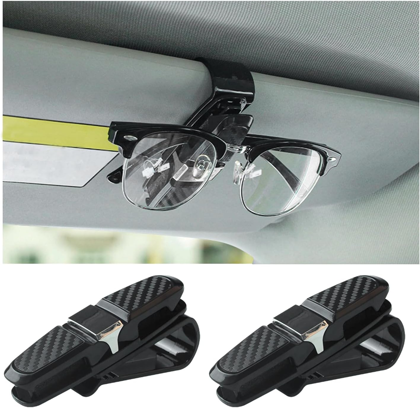 2PCS Sunglasses Holder for Car Sun Visor, 180 Degree Rotatable Eyeglasses Mount with Ticket Card Clip, Double-Ends Car Sunglass Holder (Gold)