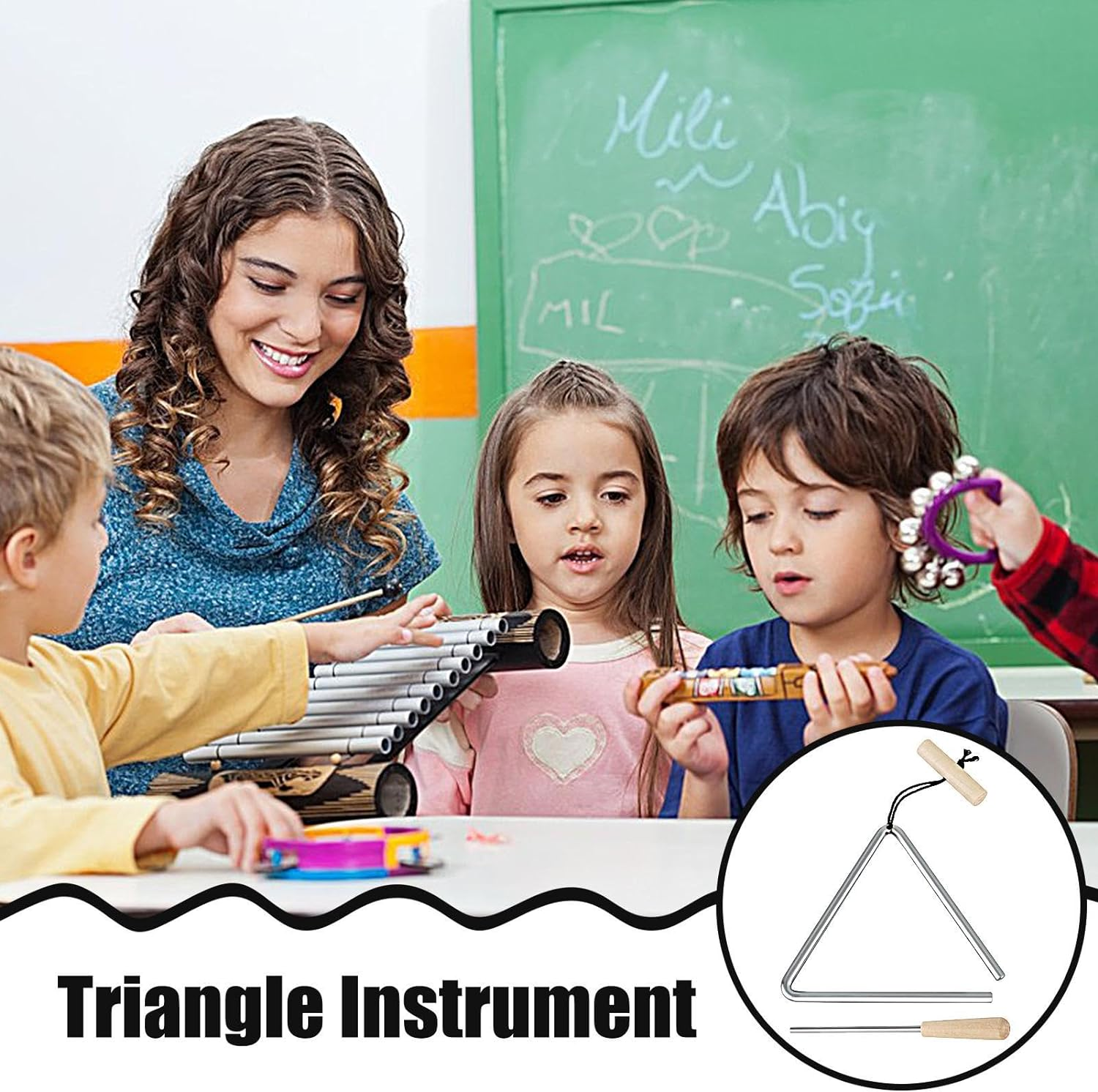 Hand Percussion Triangles | Music Hand Instrument Steel Triangle,Portable Triangle Percussion Bell Triangle Beater for Kids Children