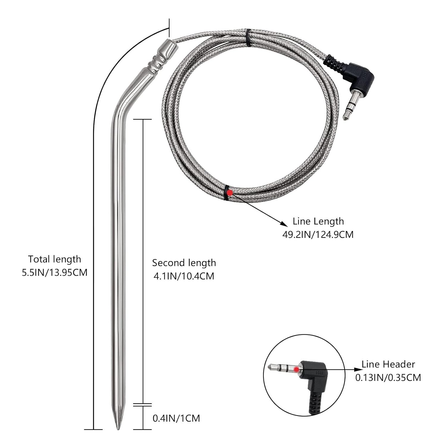2 Pack Replacement Part for Camp Chef Meat Probes, Smoker Grill Temeprature Sensor, Pellet Grills Accessories with Stainless Steel Probe Clip 2Pc image number 2