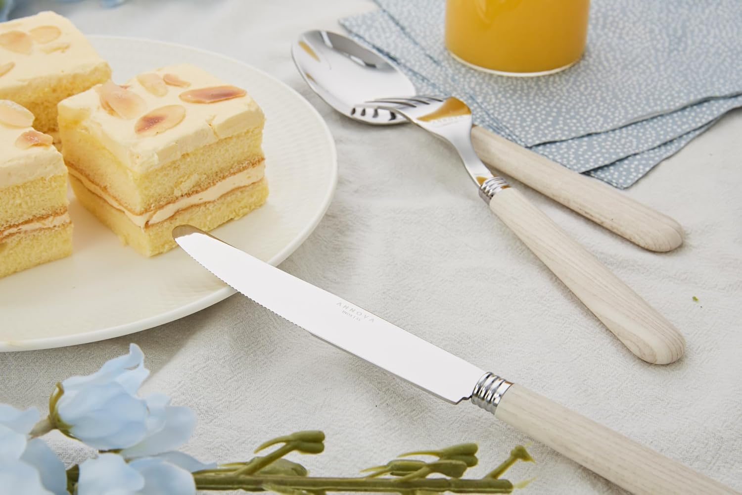 ANNOVA Silverware Set 20 Pieces Stainless Steel Cutlery Color Handle Flatware - 4 X Dinner Knife; 4 X Dinner Fork; 4 X Salad Fork; 4 X Dinner Spoon; 4 X Dessert Spoon (Wood) - Green Checkered image number 3