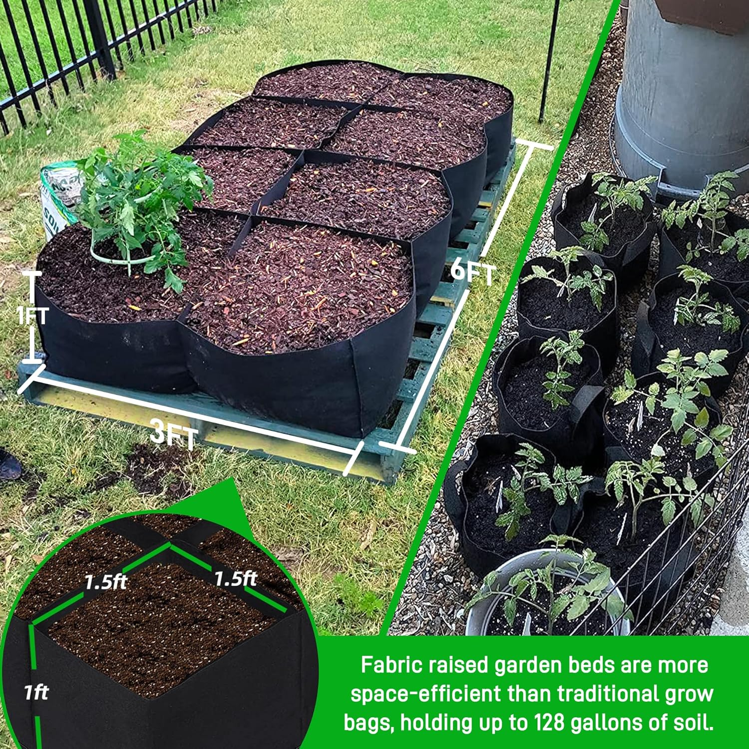 CJGQ Fabric Raised Garden Bed 6X3X1Ft Garden Grow Bed Bags for Growing Herbs, Flowers and Vegetables 128 Gallon image number 1